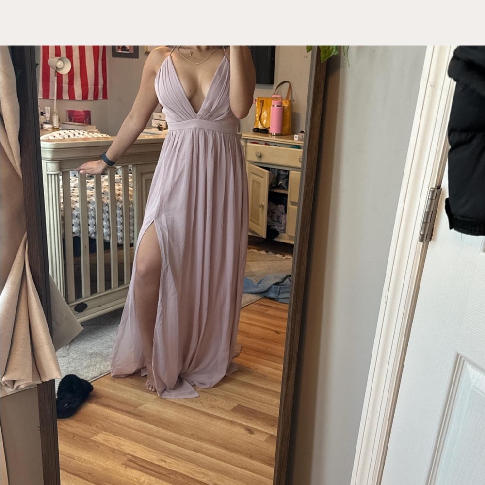 Lulu's Pink Maxi Gown Plunge Neckline Sleeveless
